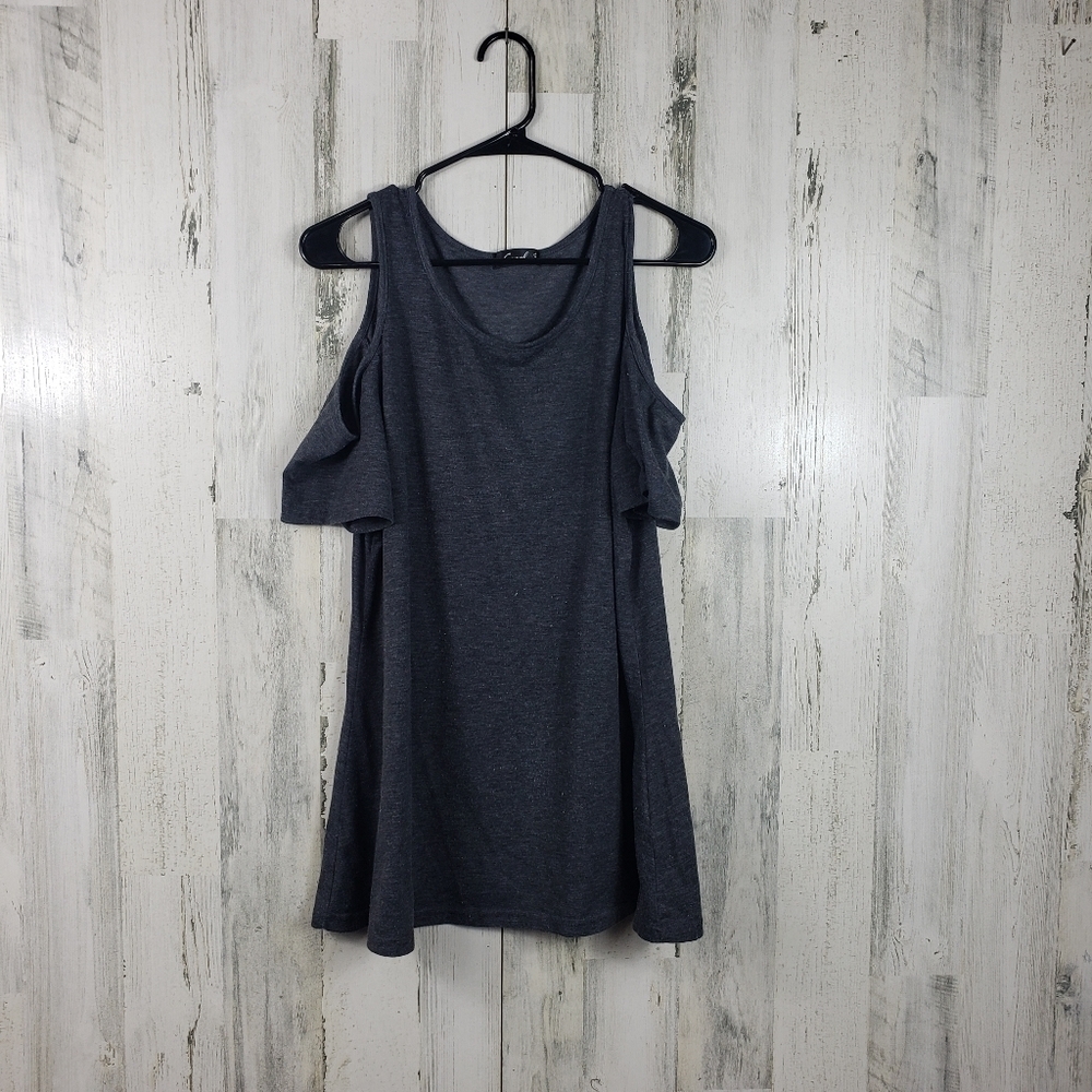 coreal gray cold shoulder short sleeve tshirt women's plus size XXL